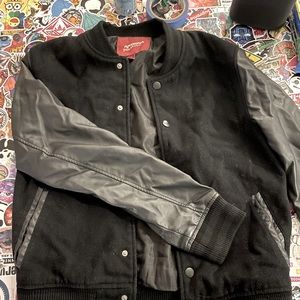 Men’s (unisex) black varsity style leather jacket